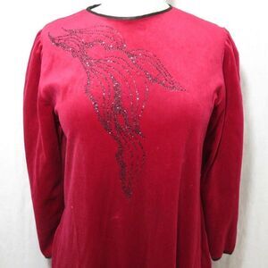 Vintage 60s Lisanne Loungewear Gown Robe Caftan Housecoat Red Velour Small